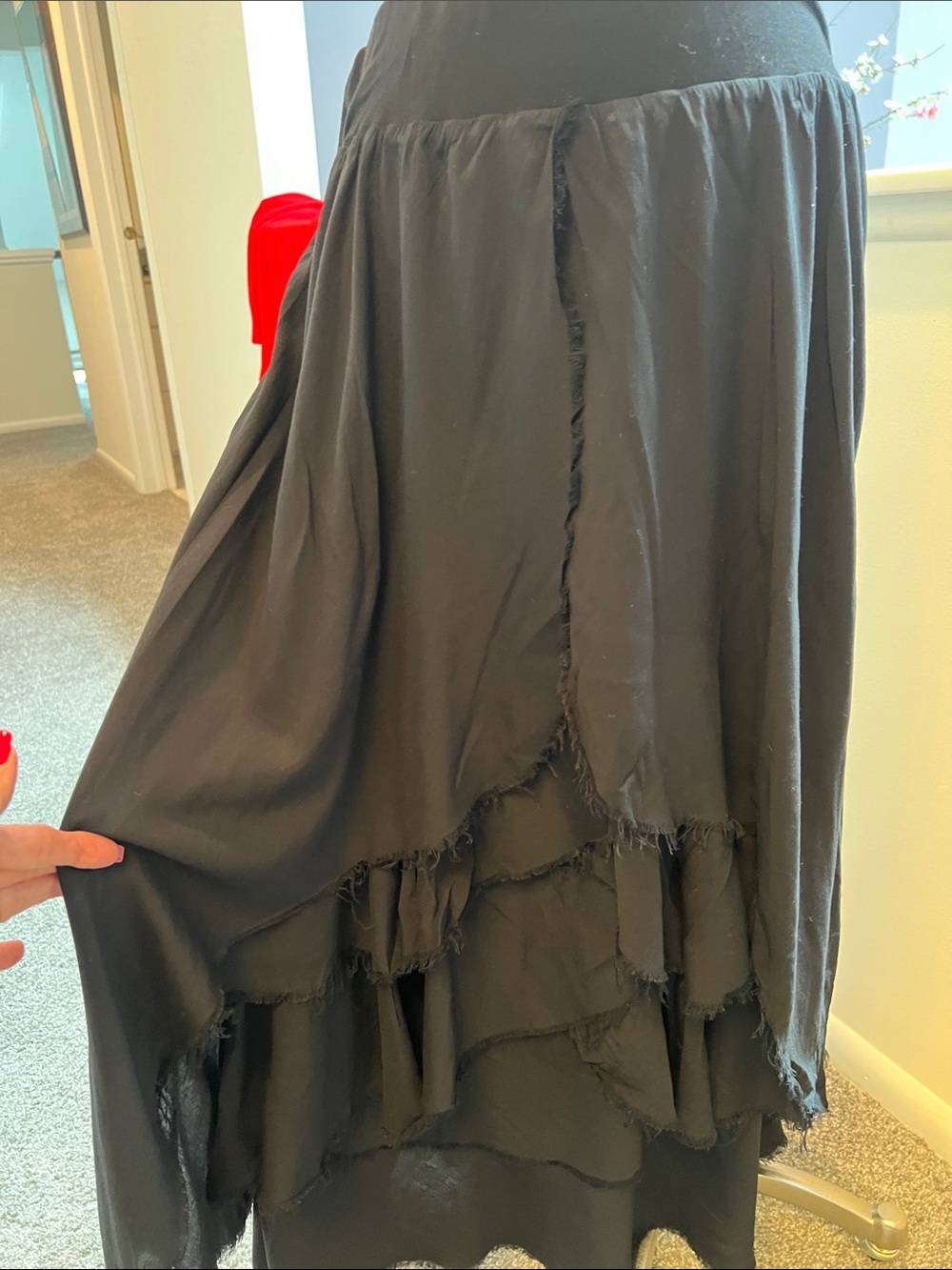 Black Layered Midi Skirt - Stylish Ruffle Detail